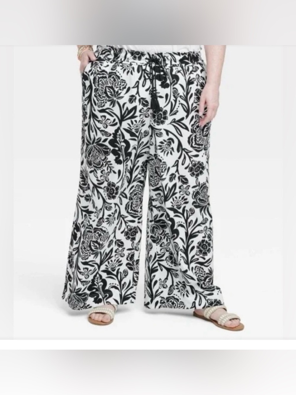 Knox Rose White and Black Floral Wide-Leg Boho Pants